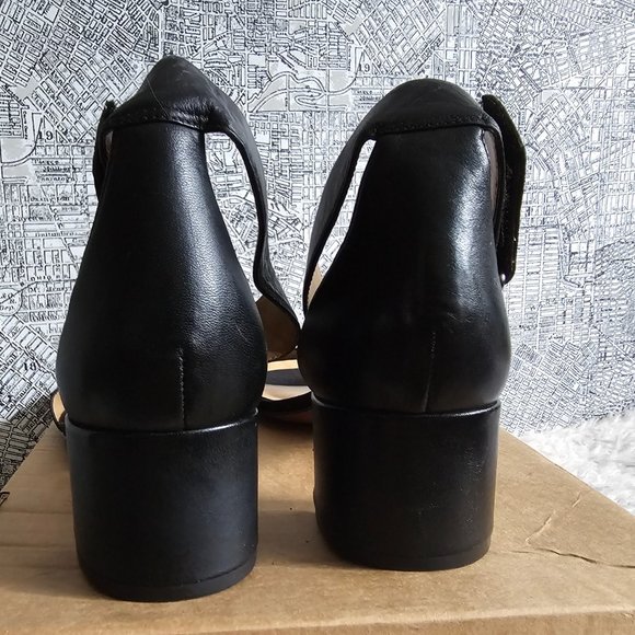 Franco Sarto Leather Blocked Heeled Black Sandals - Picture 3 of 4